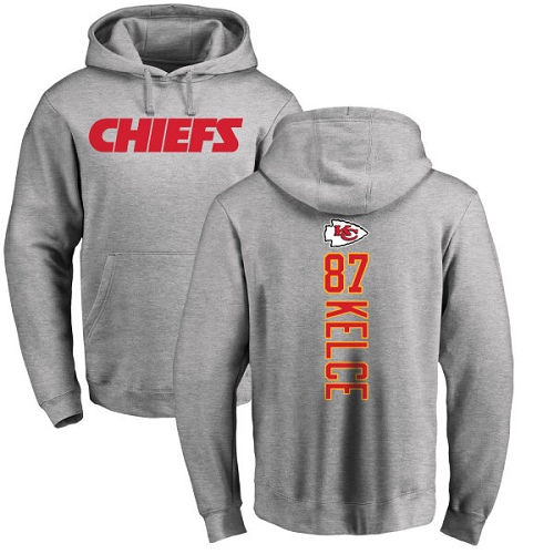 Men Kansas City Chiefs #87 Kelce Travis Ash Backer Pullover Hoodie->kansas city chiefs->NFL Jersey